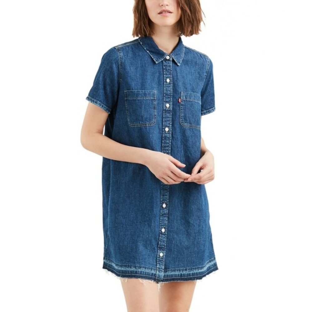 Levi's | Dark Wash Blue Cotton Raw Hem Denim Dress